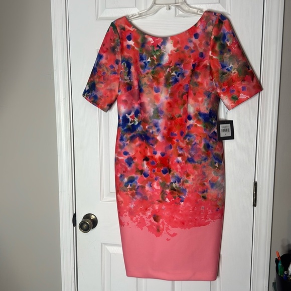 NWT Ellen Tracy Stretch Peach Multi Dress - Size 10 - Picture 1 of 5
